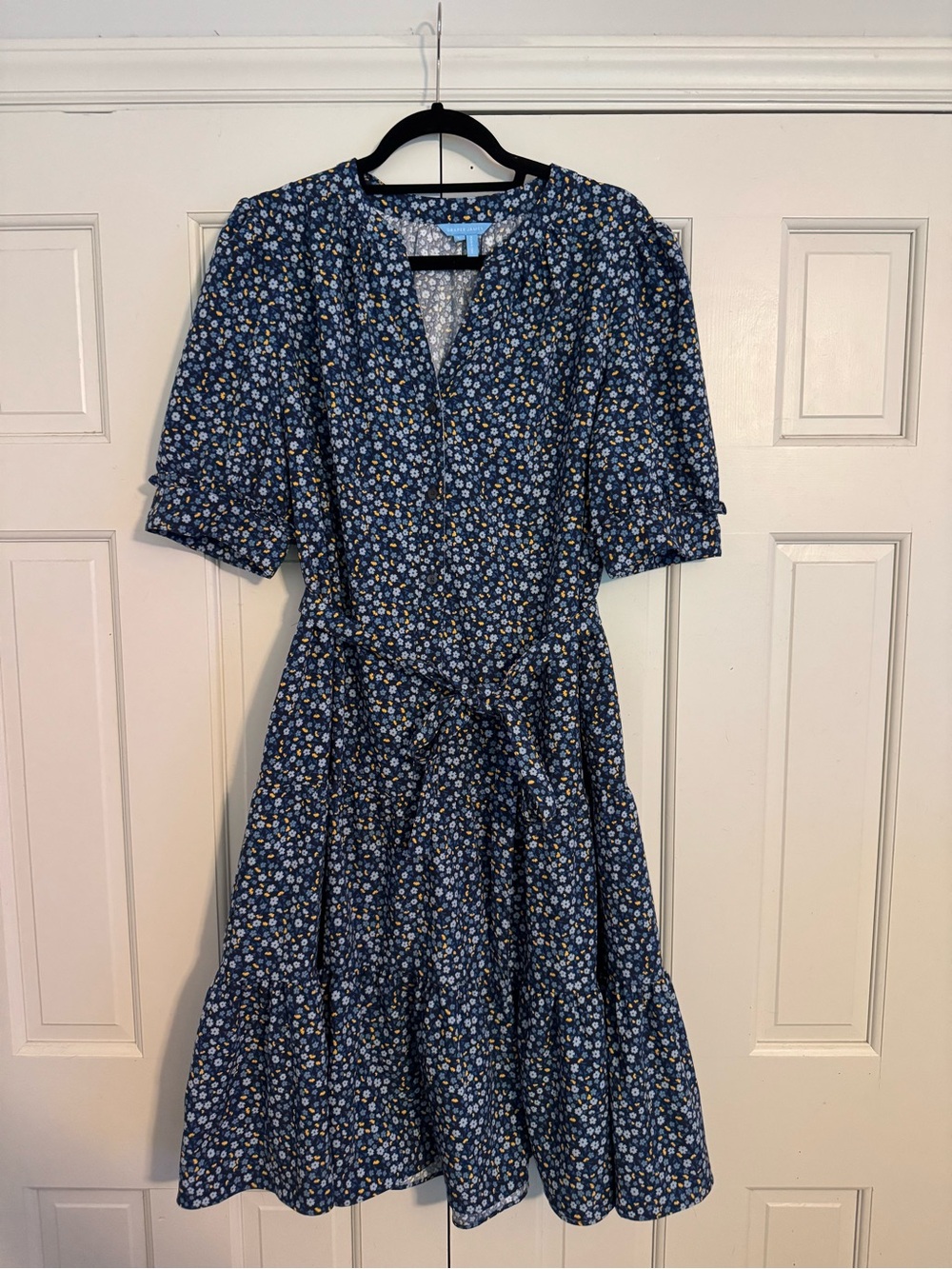 Draper James Navy Floral Tiered Midi Dress
